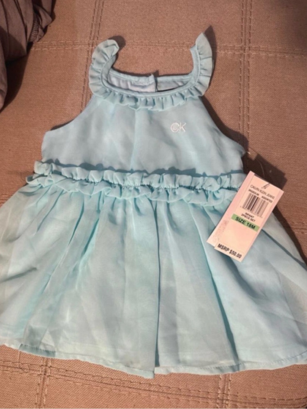 Calvin Klein Light Blue Ruffle Halter Dress